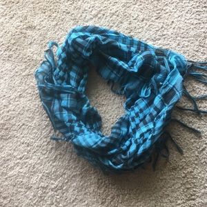 Blue and black checkered scarf