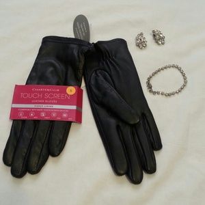 Fleece Lined Leather Gloves Small Black