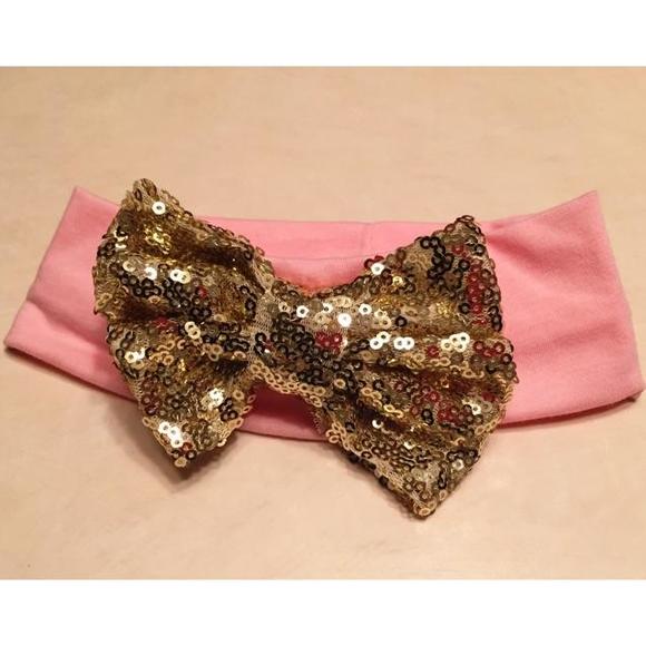 $5 with bundle - Pink and Gold Bow Headband - Picture 1 of 2