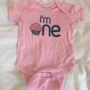 Baby Girl Light Pink I'm one! 1st First Birthday Cupcake Onesie