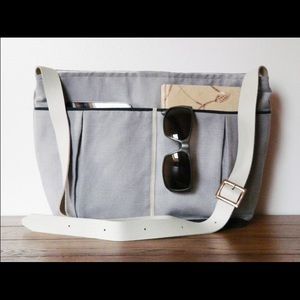 Canvas diaper bag with leather strap