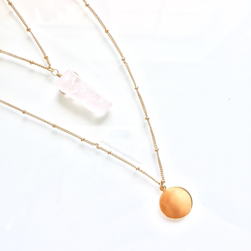 ⌀ Double Layered Rose Quartz Medallion Necklace ⌀