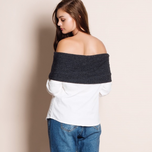 1DAYSALE Off Shoulder Button Down Blouse - Picture 4 of 4