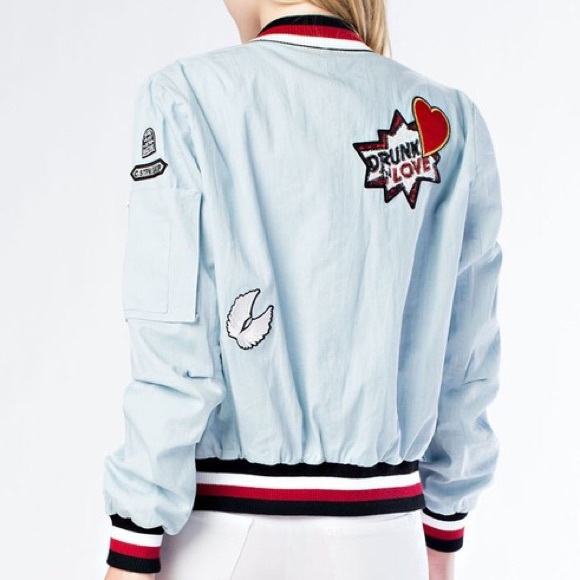 Light Denim Patch Bomber Jacket - Picture 2 of 4