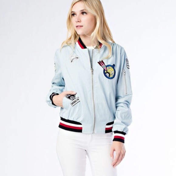 Light Denim Patch Bomber Jacket - Picture 4 of 4