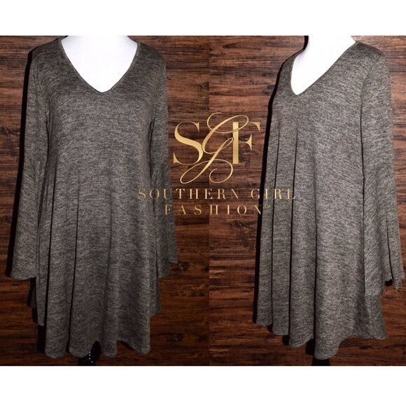 SWING DRESS Stretchy Bell Sleeve Draped Mini Tunic - Picture 5 of 6