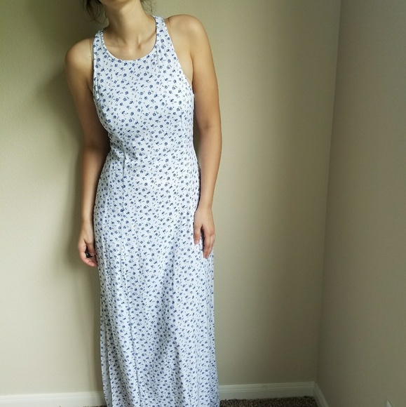 Cut-out White & Blue Floral Maxi Dress - Picture 3 of 6