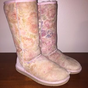Tall Pink Rose UGG boots size 8 rare
