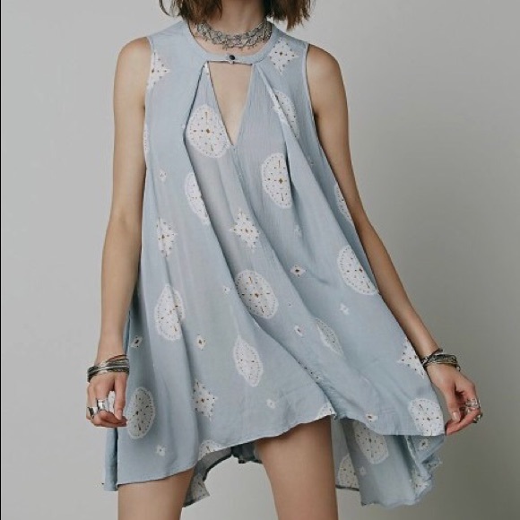 Free people swing BoHo tunic dress tree blue