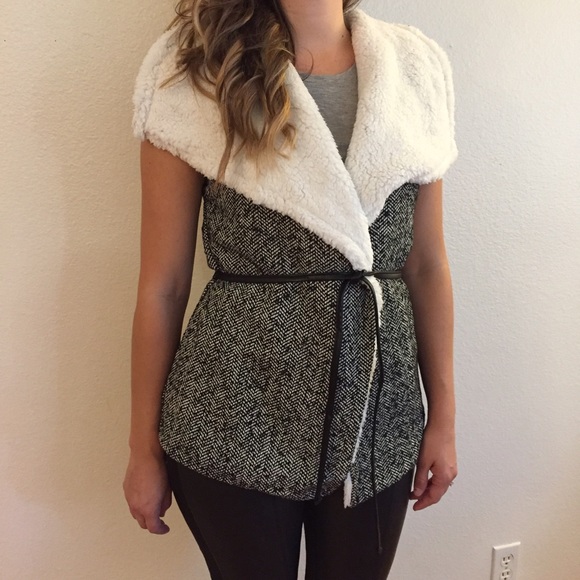 Jackets & Blazers - Faux Fur Lined Belted Tweet Vest