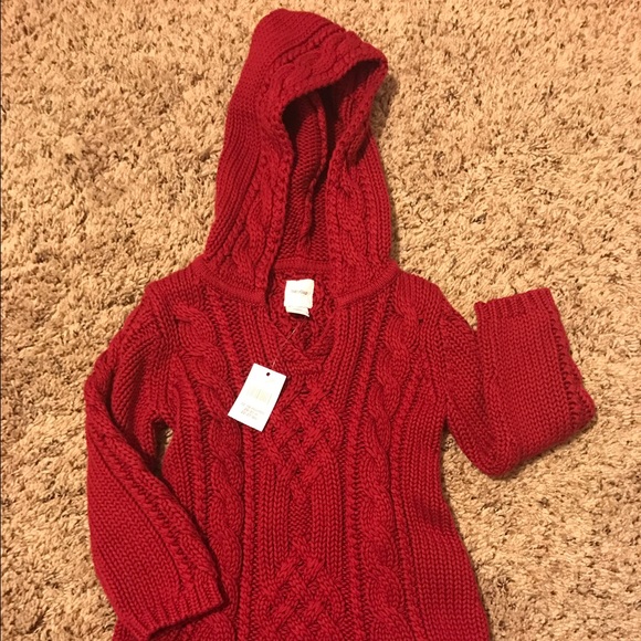Baby GAP red hooded cable knit sweater dress