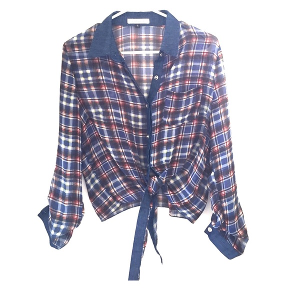 Plaid tie up blouse - Picture 1 of 2