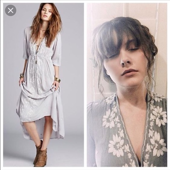 Free people embroidered fable dress in dove grey