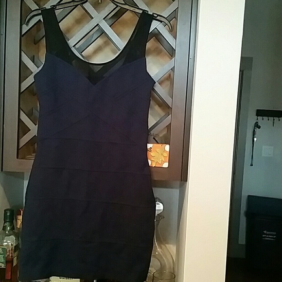 Blue express dress with sheer black mess top