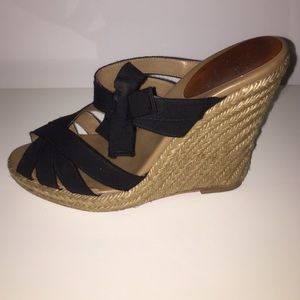 Christian Louboutin Black Ribbon/rope wedge