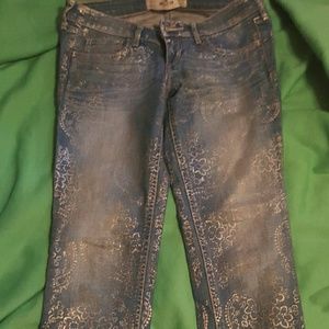 Holister distresed unique paisely gold skiny jeans