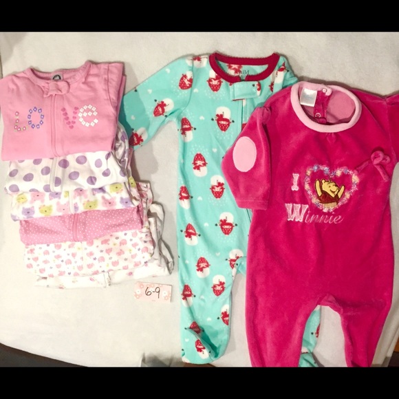 - 8 PAJAMAS-  6-9 month girls footie pjs