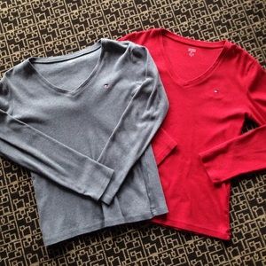 Red & Grey Tommy Hilfiger vneck t-shirt. Size M