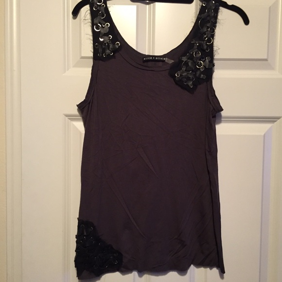 Alice + Olivia leather detailed tank