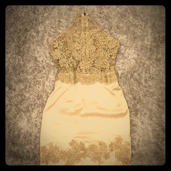 XS cocktail mini dress cream with gold