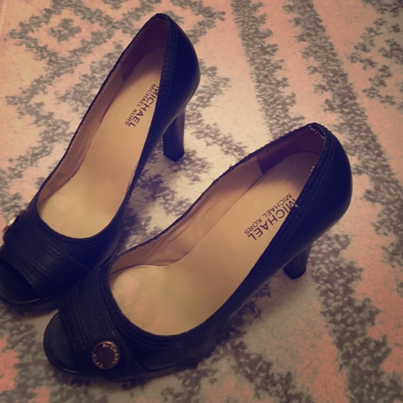 MICHAEL Michael Kors Shoes - Michael Kors Black Leather Peep Toe Heels