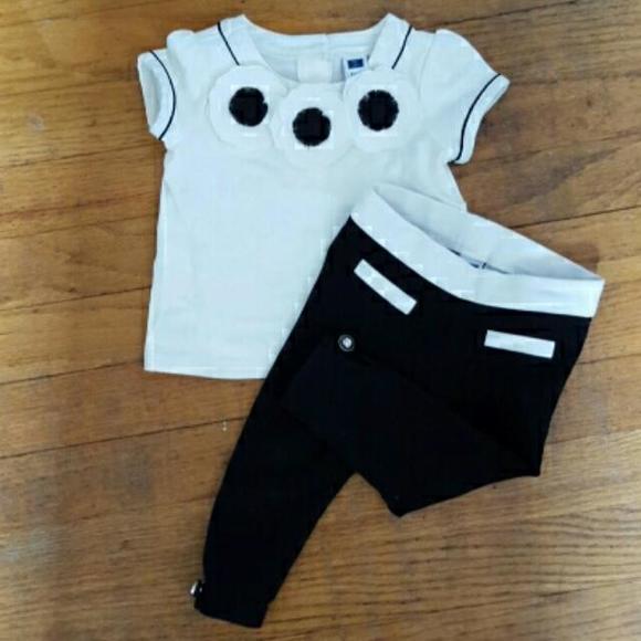 Janie and Jack cream and black top and bottoms