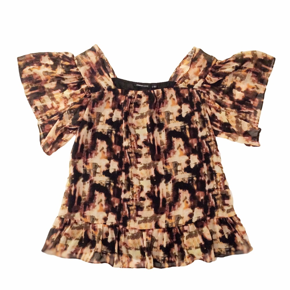 Jennifer Lloyd colorful patterned blouse