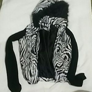 Zebra jacket with fur around the hood