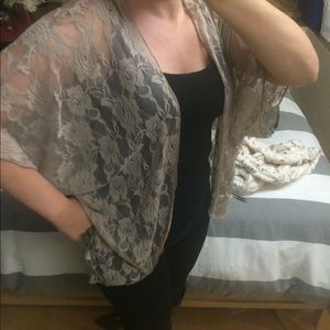 Sheer mauve lace rose kimono