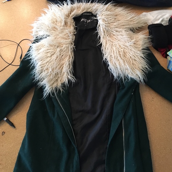 Nasty Gal Fur Trimmed Green Jacket