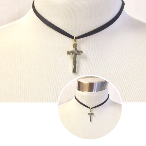 City New York Jewelry - Black Suede Choker with a Cross
