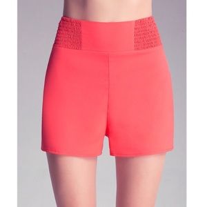 Bebe smocked high waist exposed back zipper shorts