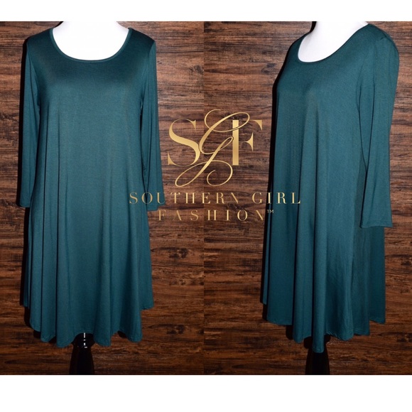 SWING DRESS Draped Pullover Pocket Swingy L/S Mini - Picture 3 of 5