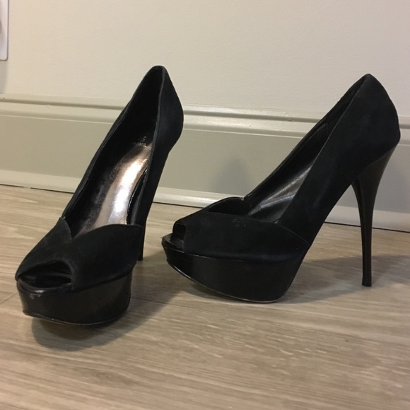 Bakers Shoes - Black suede peep toe heels