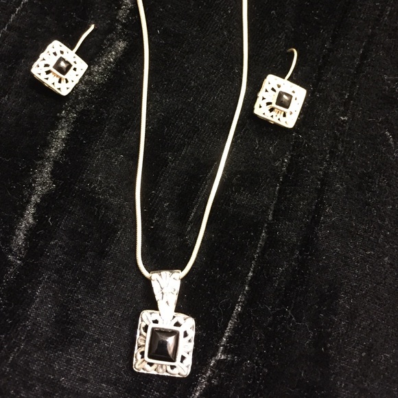 STERLING SILVER and ONYX necklace and earrings