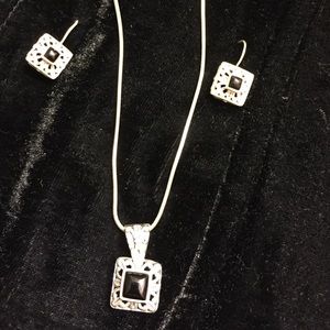 STERLING SILVER and ONYX necklace and earrings
