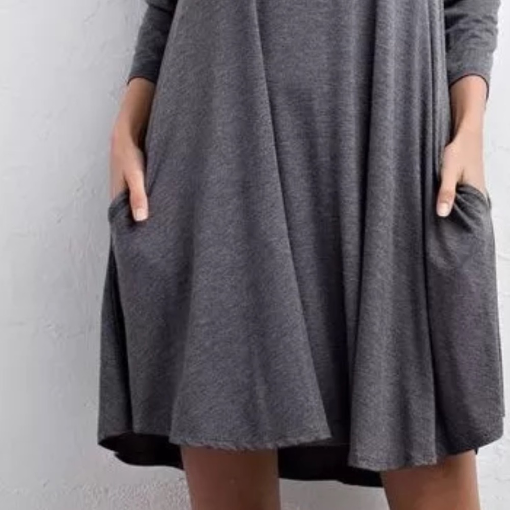 SWING DRESS Draped Pullover Pocket Swingy L/S Mini - Picture 2 of 6