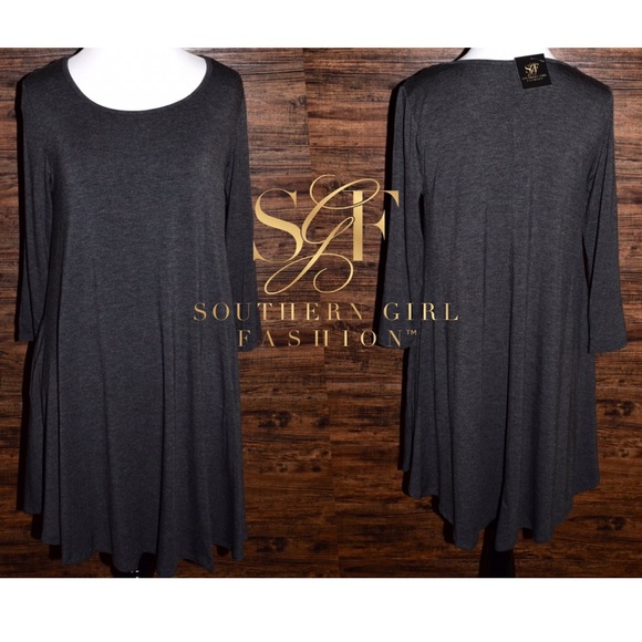 SWING DRESS Draped Pullover Pocket Swingy L/S Mini - Picture 3 of 6