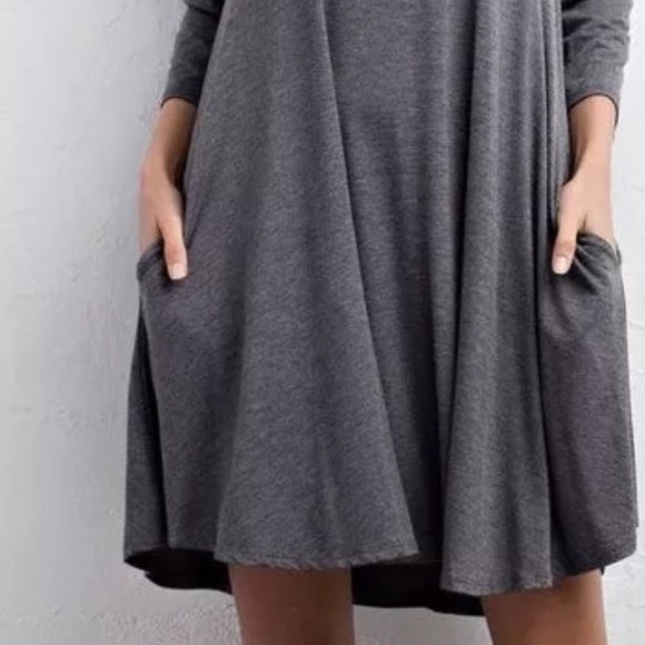 SWING DRESS Draped Pullover Pocket Swingy L/S Mini - Picture 2 of 6