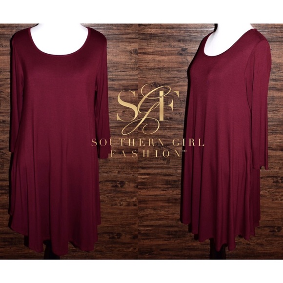 SWING DRESS Draped Pullover Pocket Swingy L/S Mini - Picture 4 of 5