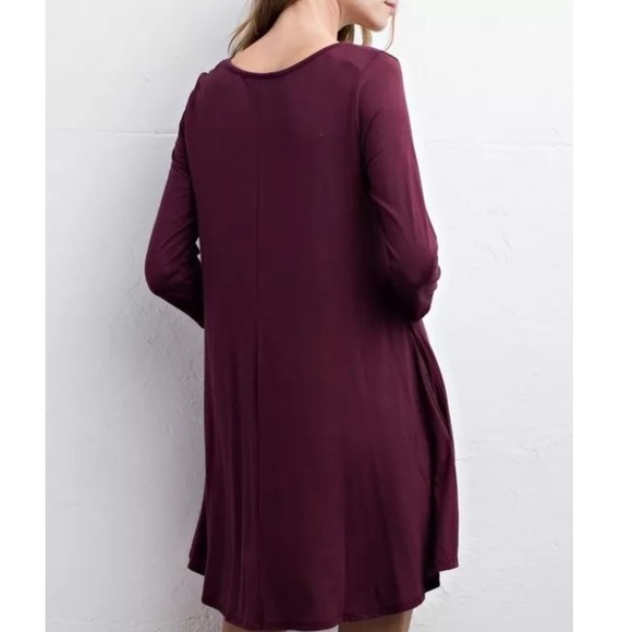 SWING DRESS Draped Pullover Pocket Swingy L/S Mini - Picture 3 of 5