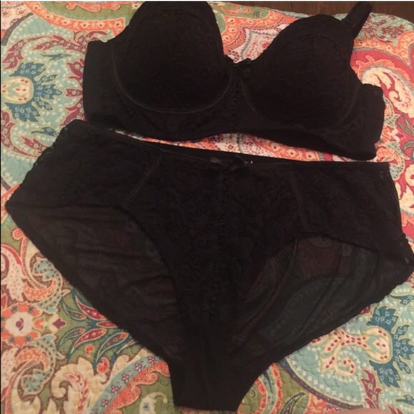 Black longline bra and panty set