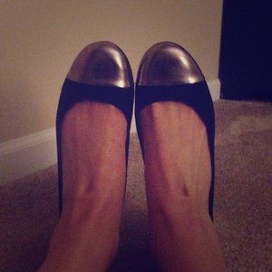 Never Been Worn Black Faux Suede Flats w/ Gold Toe