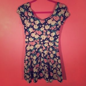 Short Sleeve Floral Print Skater Dress