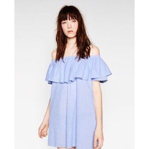 NWOT ZARA OFF THE SHOULDER STRIPE DRESS XS