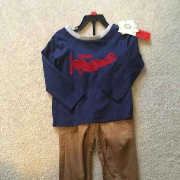 Corduroy pant and airplane t shirt set.