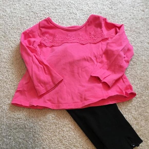 Pink shirt and black capris