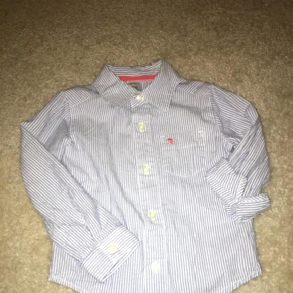 Blue and white pin striped button up shirt