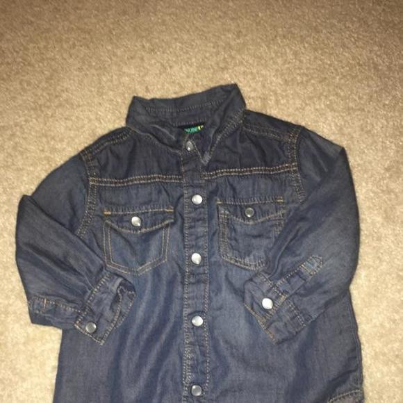 Denim snap button shirt.
