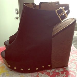 Studded Wood and Leather Wedges